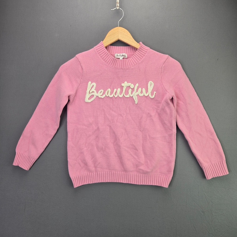 Pretty Diary Sweater Womens M Pink Beautiful Script Chenille Knit Crewneck Top